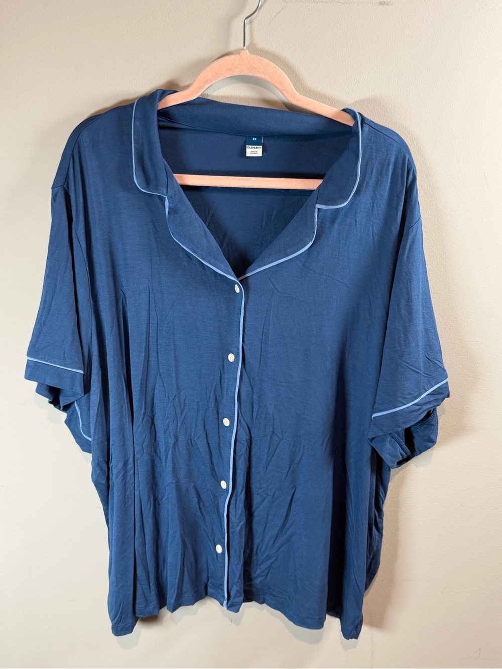 Old Navy Navy Blue Short-Sleeve Button Pajama Set with Contrast Piping 3X NWOT